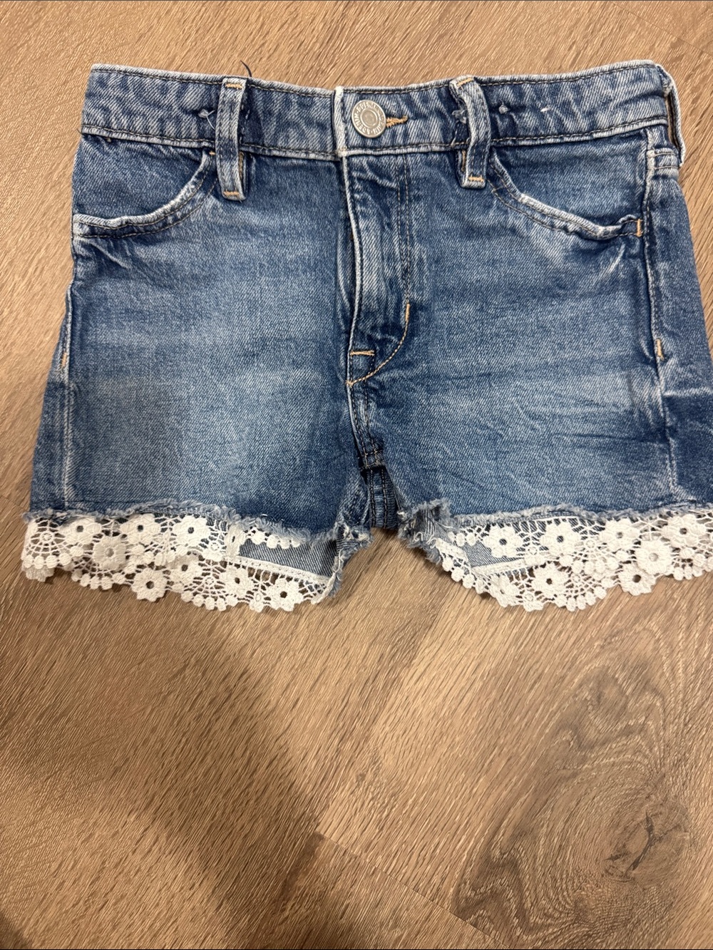 H&M Denim Shorts with White Lace Trim - Blue